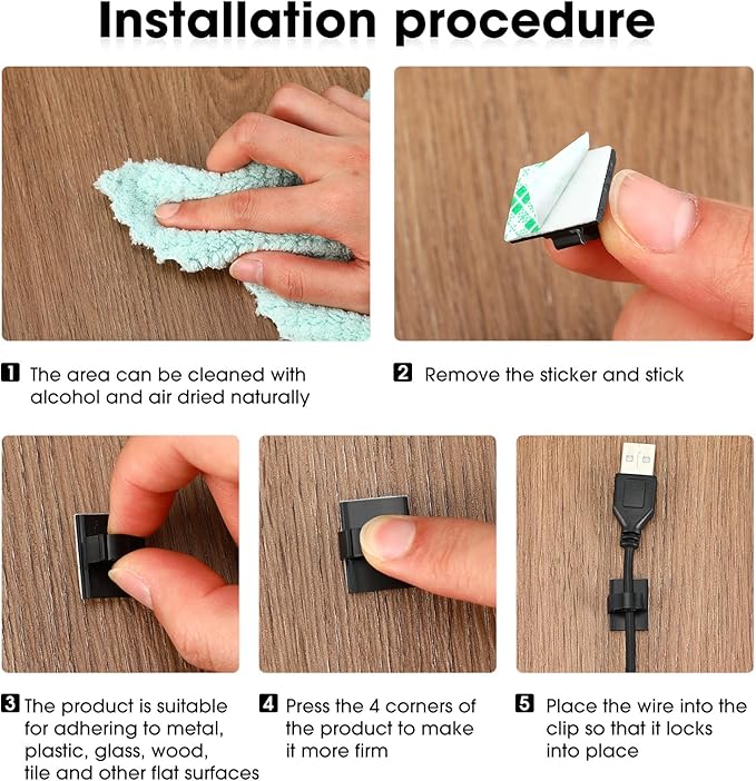 EBOOT 500 Pieces Adhesive Cable Clips Wire Clips Cable Wire Management Wire - Image 3