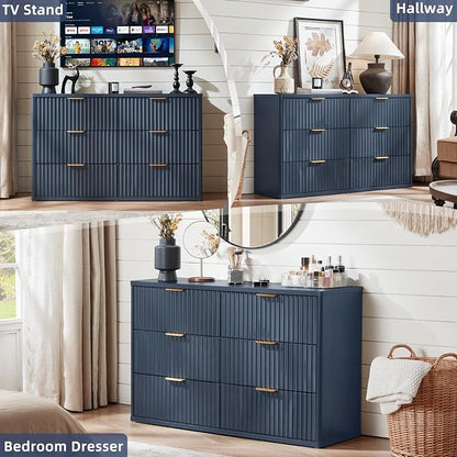 LEYAOYAO Fluted 6 Drawers Dresser, Curved Profile Design, Dresser TV Stand - Image 3