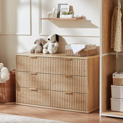 LEYAOYAO Fluted 6 Drawers Dresser, Curved Profile Design, Dresser TV Stand - Image 5