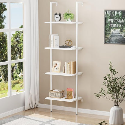Ladder Shelf 4 Tiers Metal Industrial Bookshelf, Wall Mount Wide Bookcase - Image 7