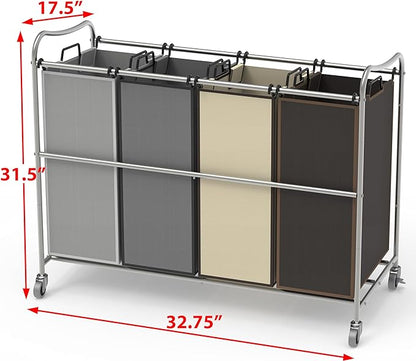 Simple Houseware 4-Bag Heavy Duty Laundry Sorter Rolling Cart - Image 5
