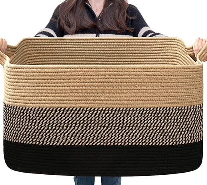 Goodpick Woven Blanket Basket, 21.6" x 14.9" x 11.8" Wicker Laundry Basket by Goodpick