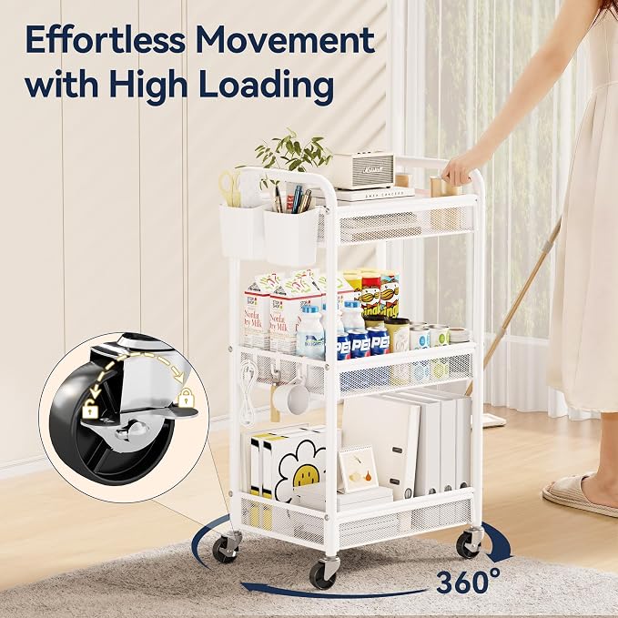 YASONIC 3 Tier Rolling Cart – Metal Utility Storage Carts - Image 5