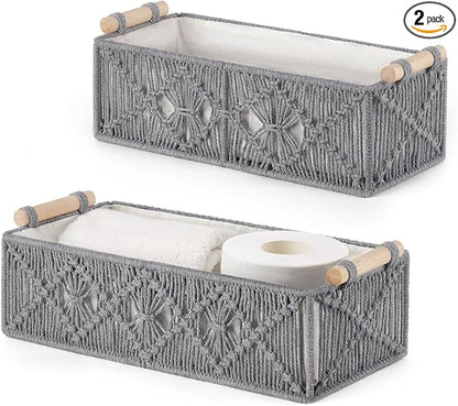 Mkono Macrame Storage Baskets Boho Decor Box Handmade Woven Decorative by Mkono