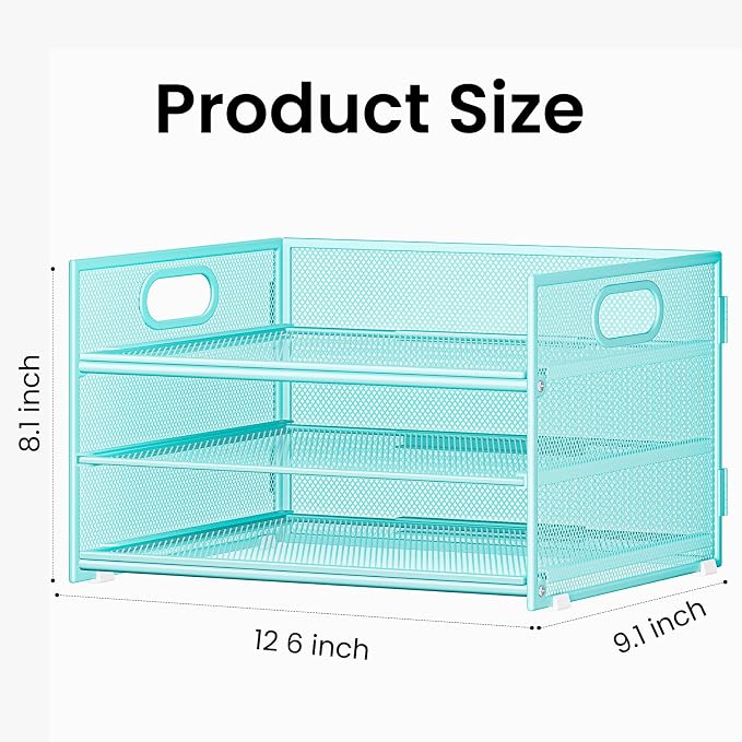 Subekyu 2-Pack 3-Tier Blue Metal Mesh Desk Paper Letter Tray & File Sorter - Image 5
