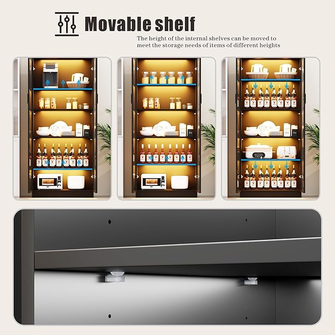 Display Cabinet with Doors and Adjustable Shelves, 5 Tier Display Case - Image 4