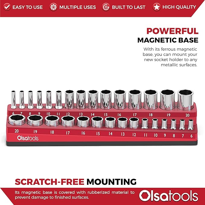 Olsa Tools Magnetic Socket Holder | 3/8-inch Drive | Metric | Red | Holds 30 - Image 4