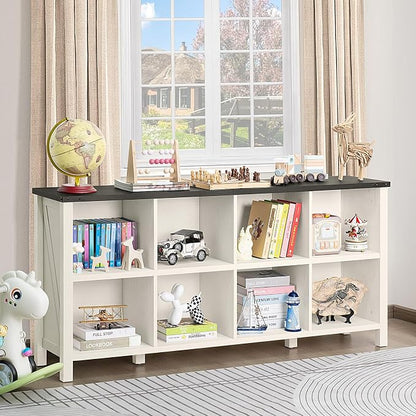 8 Cube Book Shelf, Farmhouse Wood Long Storage Organizer Bookcase, Kids Toy - Image 4