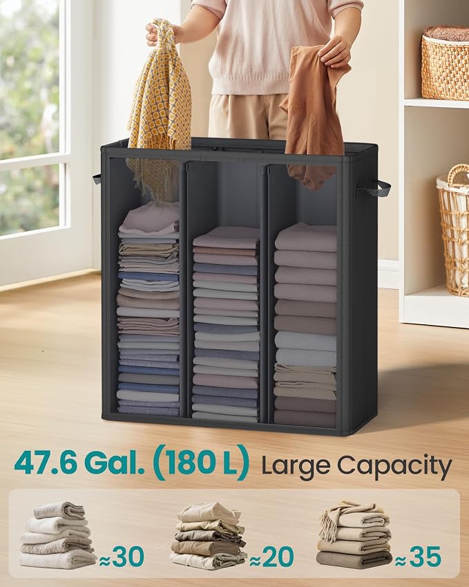 SONGMICS 47.6 Gallon Laundry Hamper, 3-Compartment Laundry Basket Sorter - Image 3