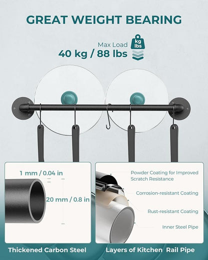 OROPY Wall Mounted Pot Pan Rack 21'' Set of 2, Industrial Utensils Wall Hanger - Image 5