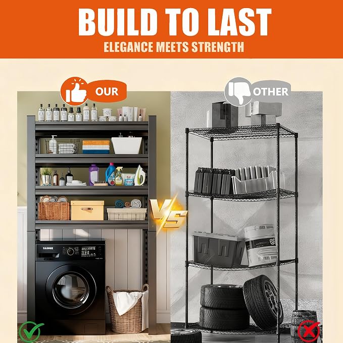 Height-Adjustable Bathroom & Laundry Storage Shelf, 3-Tier Metal Organizer Rack - Image 7