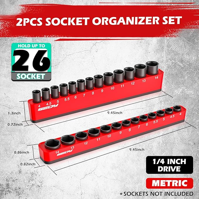2-Piece 1/4"-Drive Metric Magnetic Socket Organizer Set - Image 2