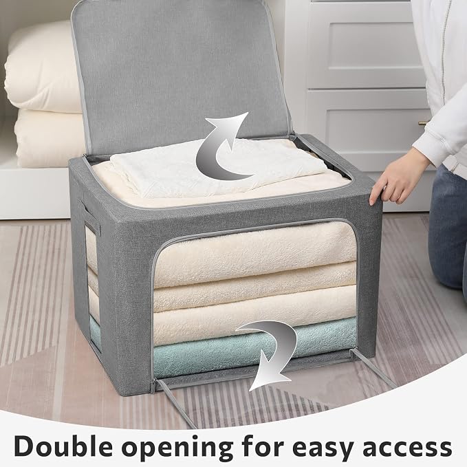 FHSQX 2 Pack Clear Window Storage Bins Stackable Linen Fabric Storage - Image 2