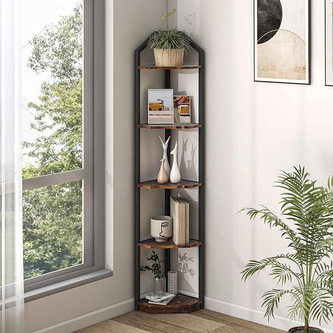 Fun Memories 5 Tier Corner Shelf, 70” Corner Shelf Stand, Corner Bookshelf - Image 2