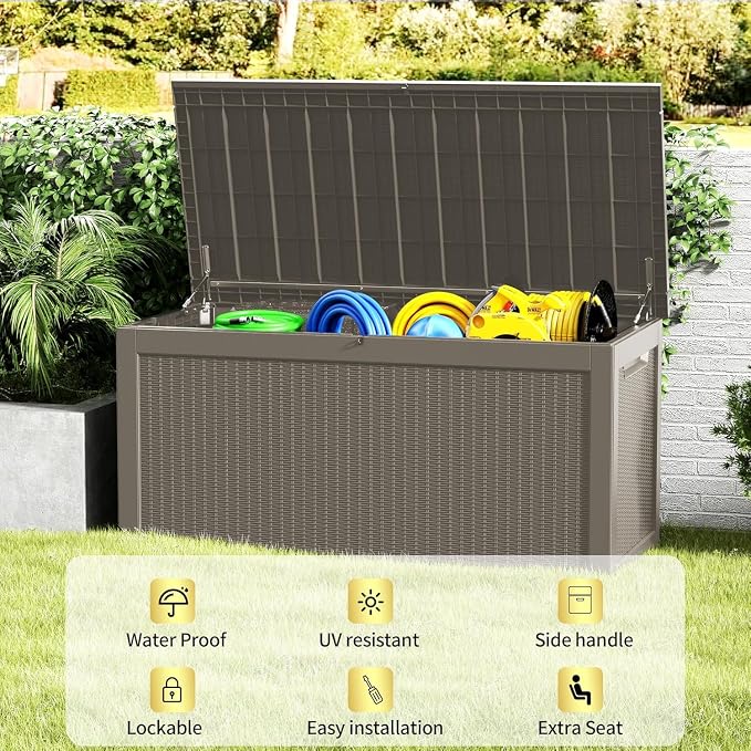 320 Gallon Resin Deck Box, Waterproof Outdoor Storage Box - Image 9