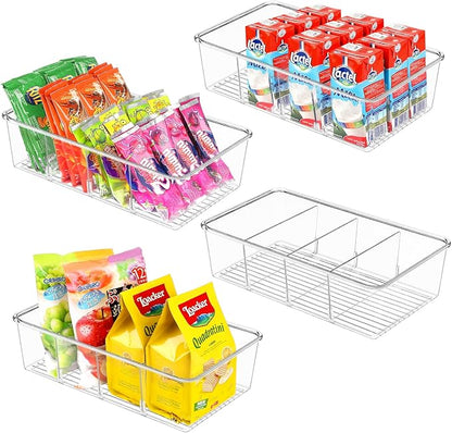 Snack Organizer for Pantry Shelf, 4 Pack Clear Plastic Pantry Storage Bins by YourBestHomeKitchenChoice