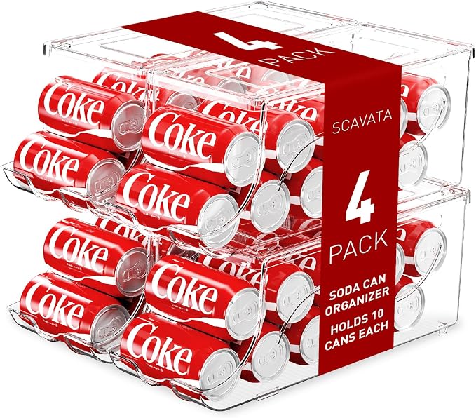 4 Pack Stackable Refrigerator Organizer, Soda Can Dispenser Pop Cans Container by Tidyyourlife