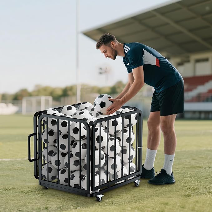 MR Foldable Ball Cart with Wheels, Heavy-Duty Ball Cage Garage Sports Equipment - Image 7