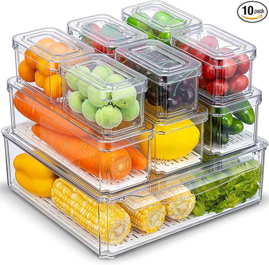 10-Pack Clear Fridge Organizer Bins by KUMDHome