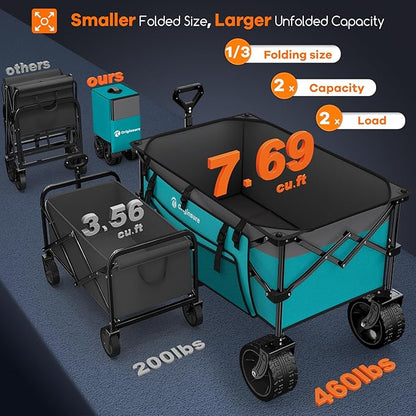 220L Collapsible Wagon Cart Foldable, 460lbs Load Capacity Heavy Duty Folding - Image 3