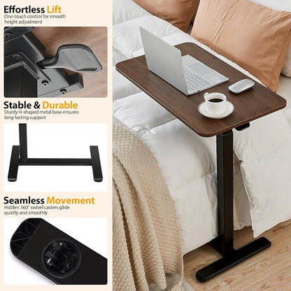 Overbed Table with Hidden Wheels, Height Adjustable Medical Bed Table Hospital - Image 4