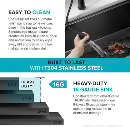 KRAUS Kore Workstation 33-inch Farmhouse Apron Front 16 Gauge Black Stainless - Image 11