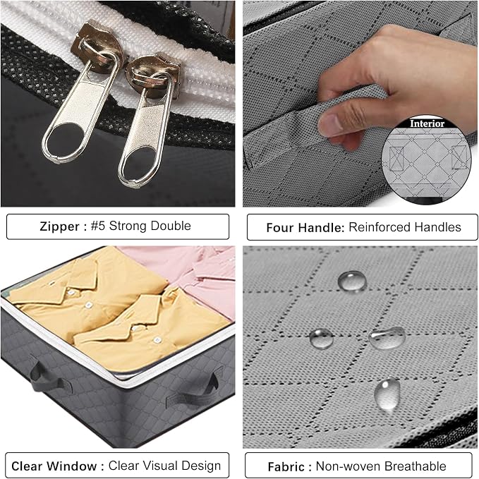 8 Pack Under Bed Storage Containers, 90L Collapsible Closet Organizers and - Image 4