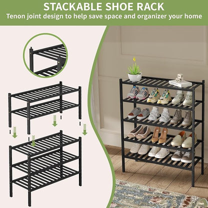 2 Tier Bamboo Shoe Rack for Closet Free Standing Wood Shoe Shelf for Entryway - Image 5