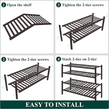 Smiry Bamboo Shoe Rack for Closet, 4 Tier Wooden Stackable Shoe Organizer - Image 6