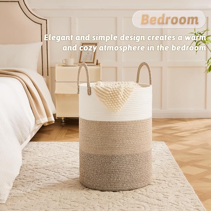 Laundry Basket, Woven Cotton Rope Laundry Hamper, 80L - Image 4
