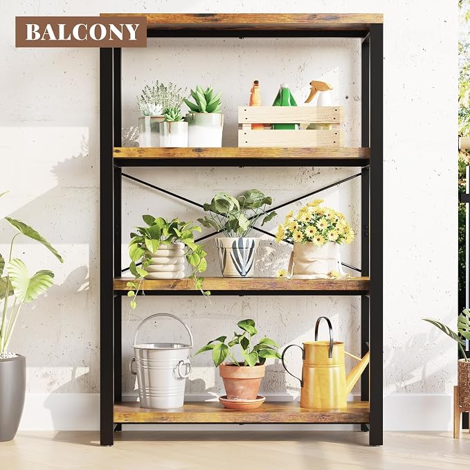 4-Tier Adjustable Heavy Duty Bookshelf, Industrial Wooden Open Storage Rack - Image 7