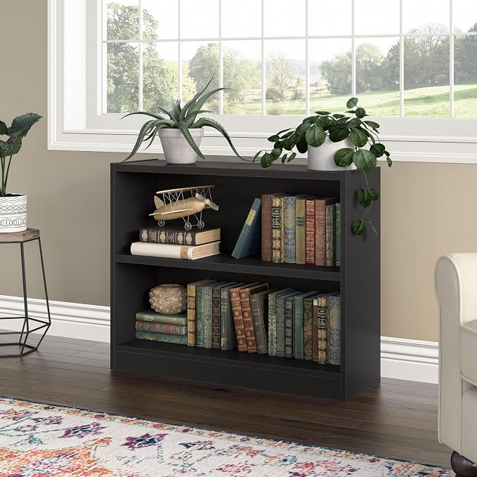 Bush Furniture Universal Small 2 Shelf Bookcase in Black, Low Storage and - Image 2