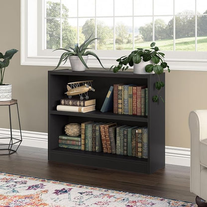 Bush Furniture Universal Small 2 Shelf Bookcase in Black, Low Storage and - Image 2