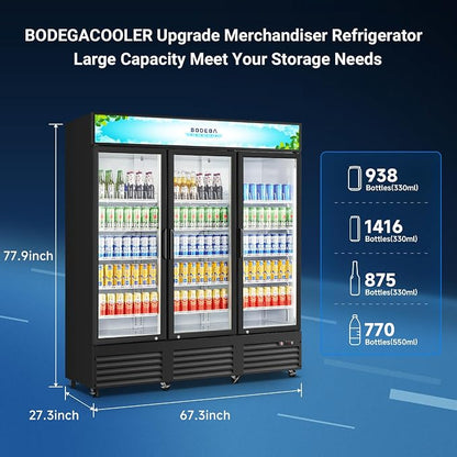 BODEGACOOLER Commercial Merchandiser Refrigerator, 3 Glass Door Commercial - Image 2
