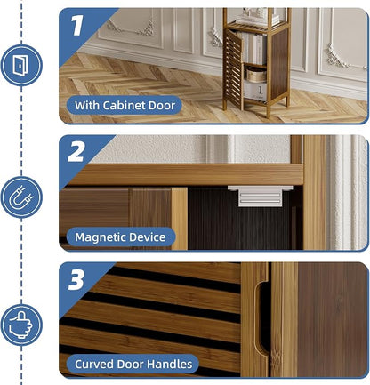 HITNET Bathroom Cabinet, Bamboo Floor Cabinet Free Standing, 4 Tier Sofa Side - Image 6