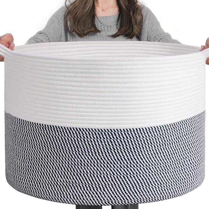 INDRESSME XXXLarge Cotton Rope Basket 21.7" x 21.7" x 13.8" Woven Baby Laundry by INDRESSME