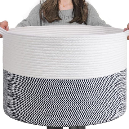 INDRESSME XXXLarge Cotton Rope Basket 21.7" x 21.7" x 13.8" Woven Baby Laundry by INDRESSME