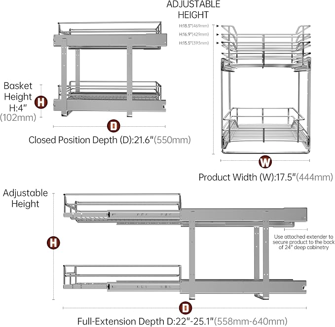 2-Tier Pull Out Cabinet Organizer, Pull Out Shelves and Drawer - Image 5