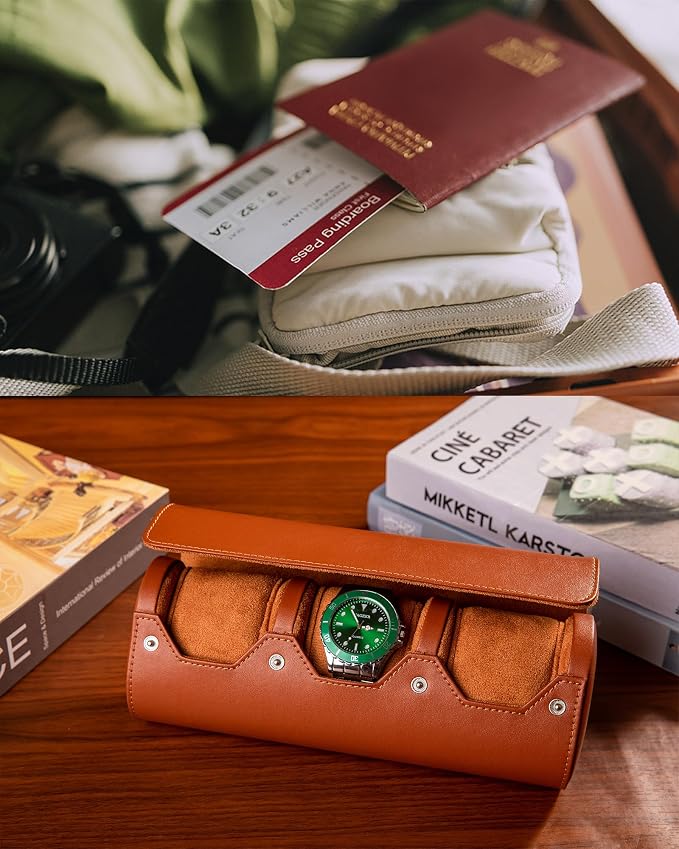 MR.OKAY 3 Watch Travel Case- Classic Leather Watch Case - Image 2
