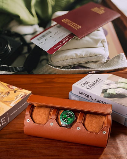 MR.OKAY 3 Watch Travel Case- Classic Leather Watch Case - Image 2