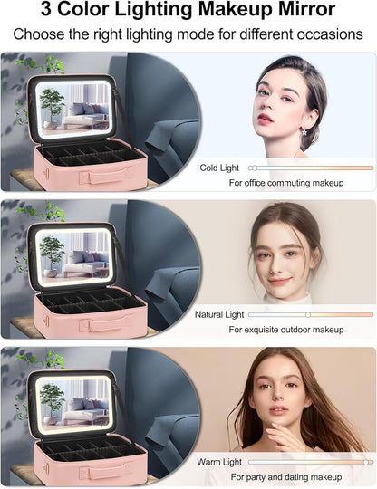 Relavel Makeup Bag with LED Mirror, 16.2 inches Large Makeup Case Travel - Image 3