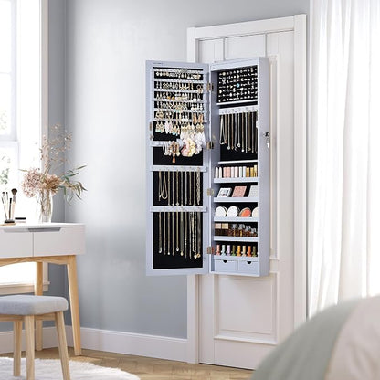 SONGMICS 6 LEDs Mirror Jewelry Cabinet, 47.2-Inch Tall Lockable Wall or Door - Image 8