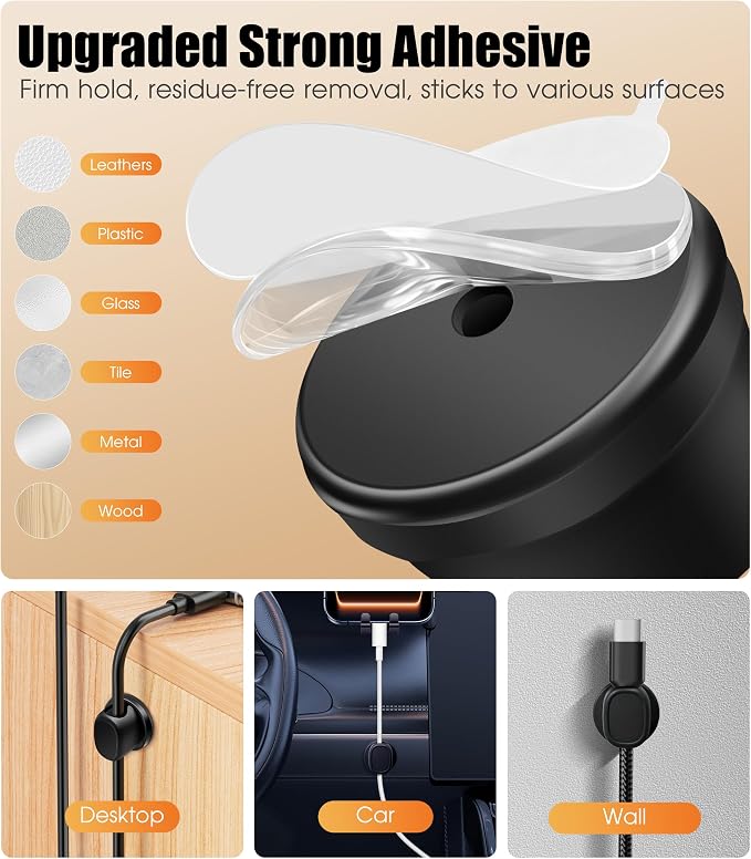 8 Pack Cord Organizer, Ω-Shaped Rotatable Cable Clips, Strong Adhesive Cable - Image 6