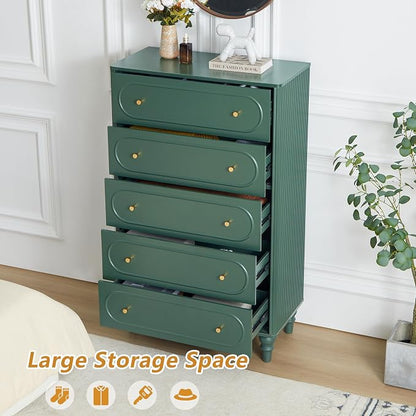 5 Drawer Fluted Dresser for Bedroom Set of 2, Mid Century Modern Chest of - Image 4