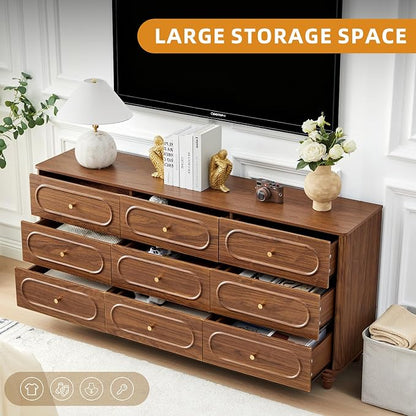 9 Drawer Fluted Dresser for Bedroom, Mid Century Modern Chest of Drawers - Image 4