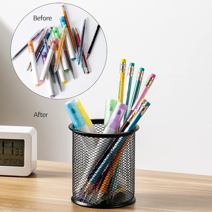 Amazon Basics Wire Mesh Pen Cup, Office Caddy Storage, ‎3.7" x 3.3" - Image 7