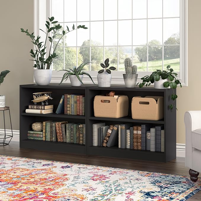 Bush Furniture Universal Small 2 Shelf Bookcase in Black, Low Storage and - Image 4