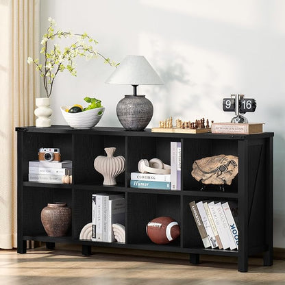 8 Cube Book Shelf, Farmhouse Wood Long Storage Organizer Bookcase, Hallway TV by Joaxswe