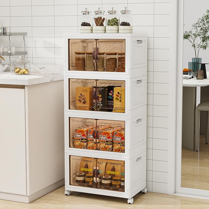 Storage Bins with Lids and Wheels, Collapsible Bathroom Storage Cabinet with - Image 5
