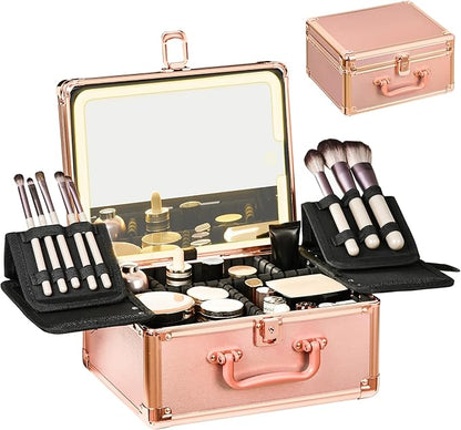 Rose Gold Makeup Case with Lighted Mirror, Detachable LED Mirror, Travel Makeup by Unknown